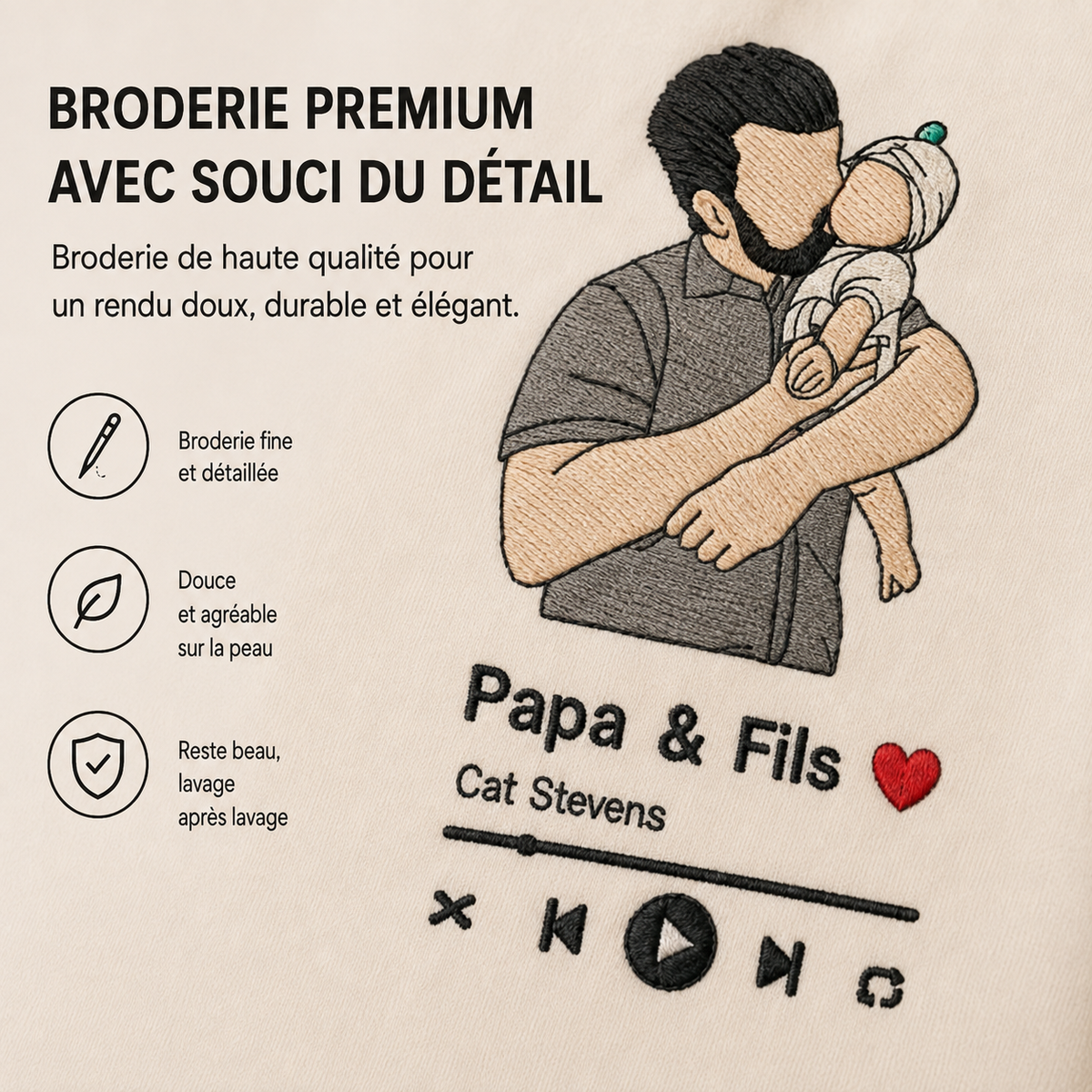 Sweat ou t-shirt brodé avec votre photo, portrait personnalisé
