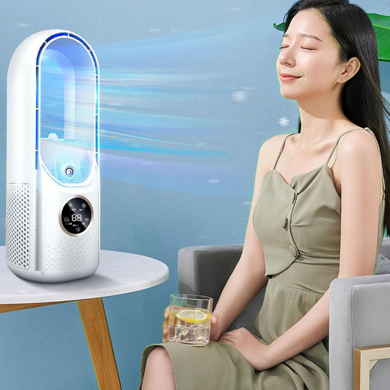 Rafraîchisseur d’Air USB Sans Pales avec Humidificateur, 6 Vitesses & Minuterie