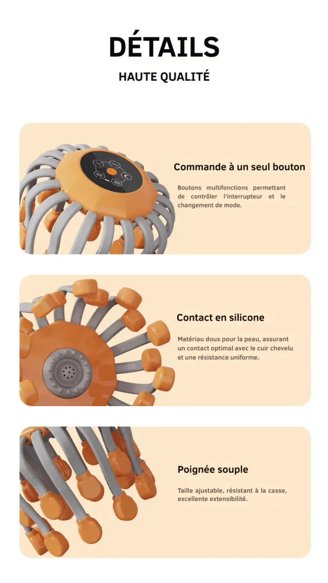 Appareil de Massage du Cuir Chevelu – Relaxation Instantanée, Lumière Rouge et Stimulation Capillaire - Rondor