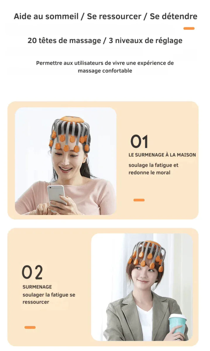 Appareil de Massage du Cuir Chevelu – Relaxation Instantanée, Lumière Rouge et Stimulation Capillaire - Rondor