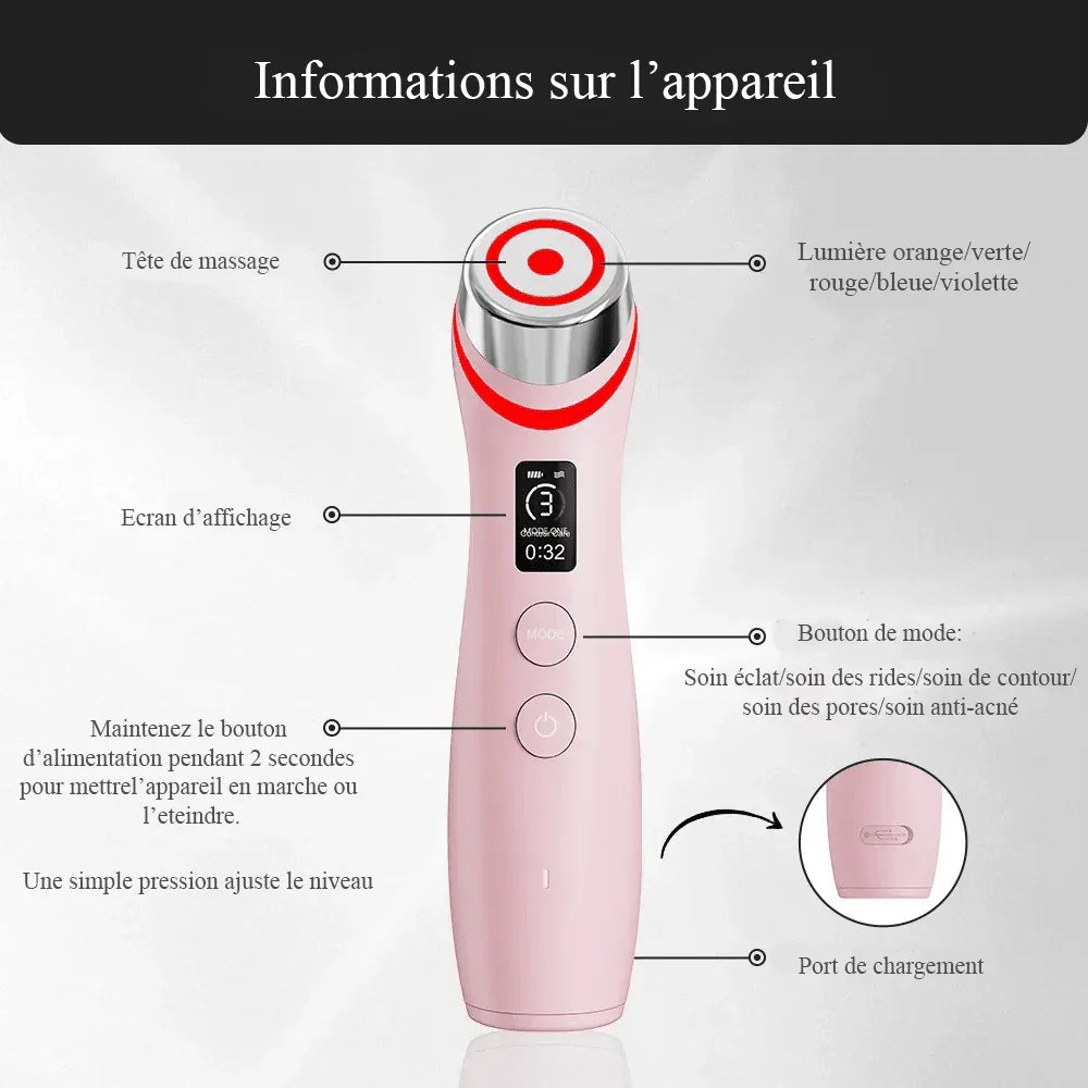 Appareil Facial 5‑en‑1 – LED Multicolore, EMS & Purification - Rondor