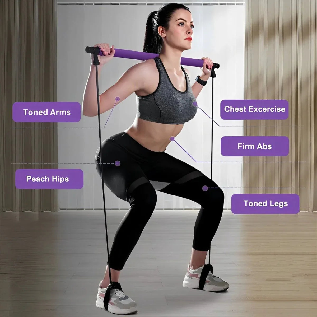 Barre de Pilates Multifonction – Entraînement Complet du Corps à la Maison - Rondor