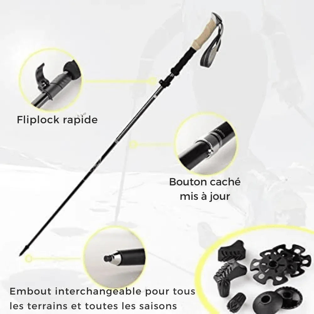 Bâtons de Randonnées/Trekking - Bâtons de Marche Pliable Antichoc Télescopique en Aluminium - Ultra - Léger - Rondor