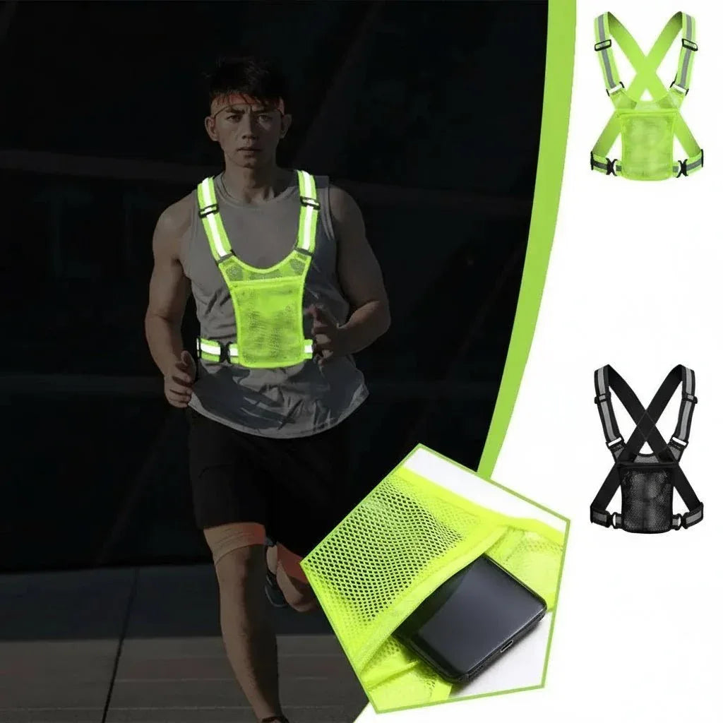 BEAMRUN – Gilet de sécurité réfléchissant pour la course à pied et le cyclisme avec grande poche pour téléphone portable et portefeuille - Rondor