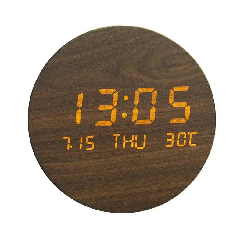 BoisTempo – Horloge de Bureau en Bois avec Alarme et Affichage LED - Rondor