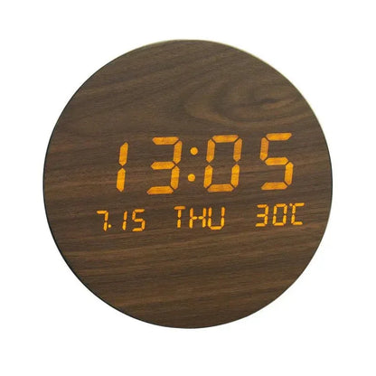BoisTempo – Horloge de Bureau en Bois avec Alarme et Affichage LED - Rondor