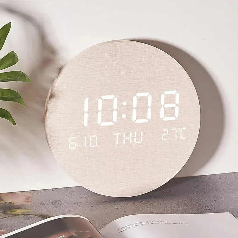 BoisTempo – Horloge de Bureau en Bois avec Alarme et Affichage LED - Rondor