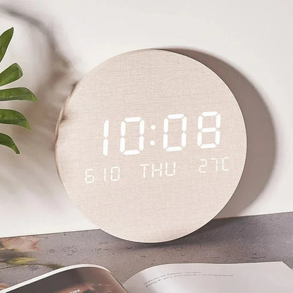 BoisTempo – Horloge de Bureau en Bois avec Alarme et Affichage LED - Rondor