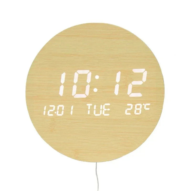 BoisTempo – Horloge de Bureau en Bois avec Alarme et Affichage LED - Rondor