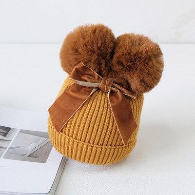 Bonnet tricoté à double pompon avec noeud - Rondor