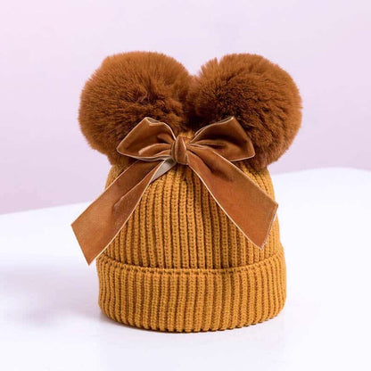 Bonnet tricoté à double pompon avec noeud - Rondor