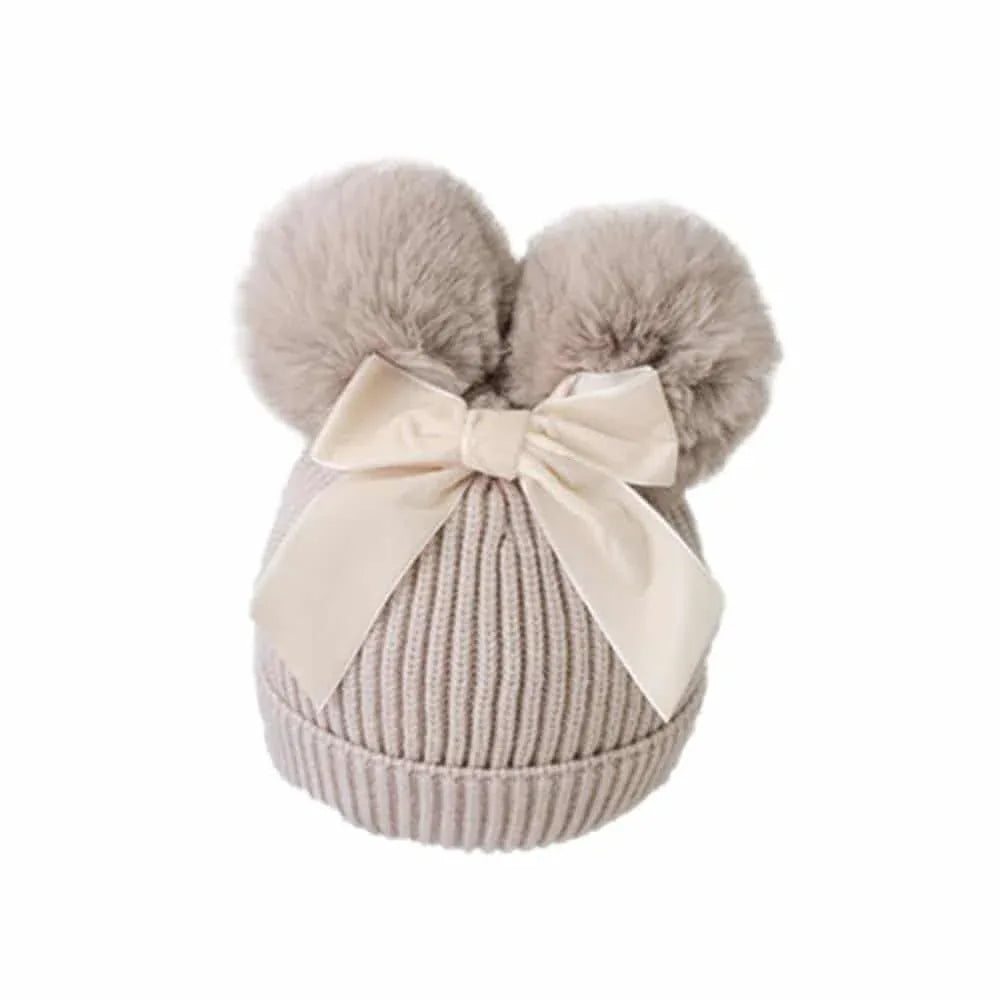 Bonnet tricoté à double pompon avec noeud - Rondor