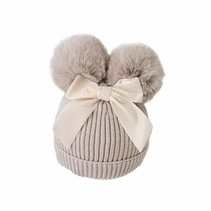 Bonnet tricoté à double pompon avec noeud - Rondor
