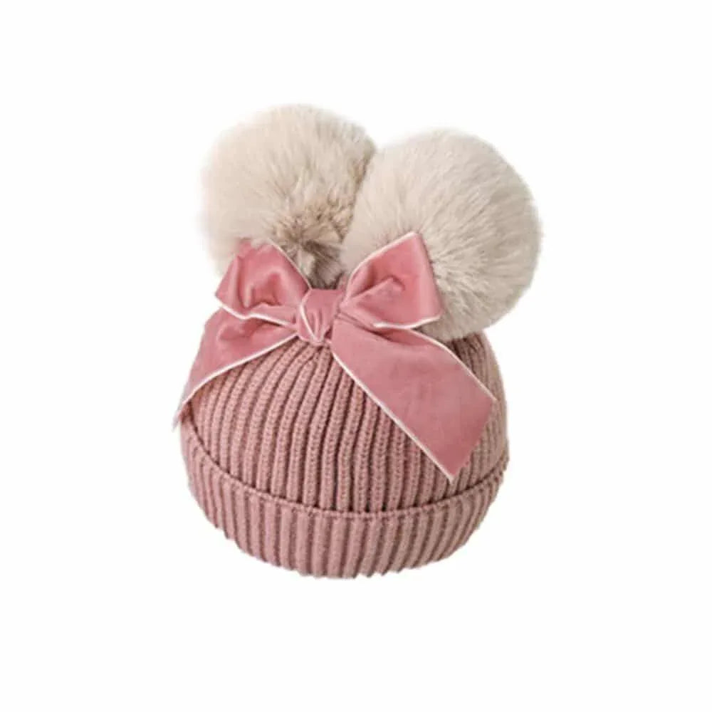 Bonnet tricoté à double pompon avec noeud - Rondor