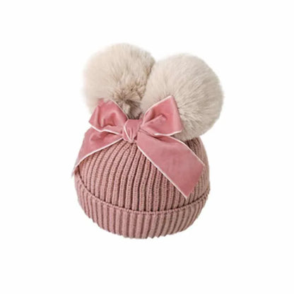 Bonnet tricoté à double pompon avec noeud - Rondor