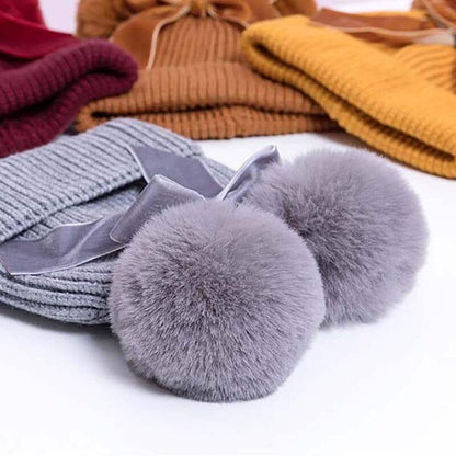 Bonnet tricoté à double pompon avec noeud - Rondor