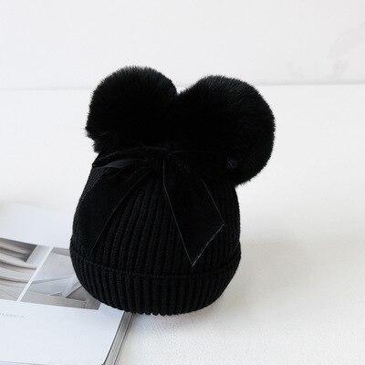 Bonnet tricoté à double pompon avec noeud - Rondor