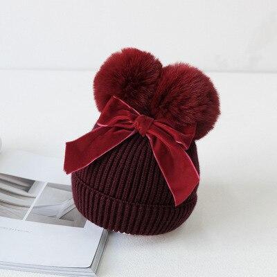 Bonnet tricoté à double pompon avec noeud - Rondor