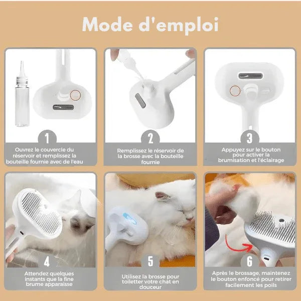 Brosse à vapeur 4en1 pour animaux Brosse à vapeur pour chien - FurFresh™ - Rondor