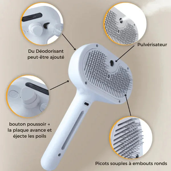 Brosse à vapeur 4en1 pour animaux Brosse à vapeur pour chien - FurFresh™ - Rondor