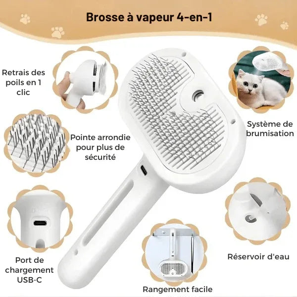 Brosse à vapeur 4en1 pour animaux Brosse à vapeur pour chien - FurFresh™ - Rondor