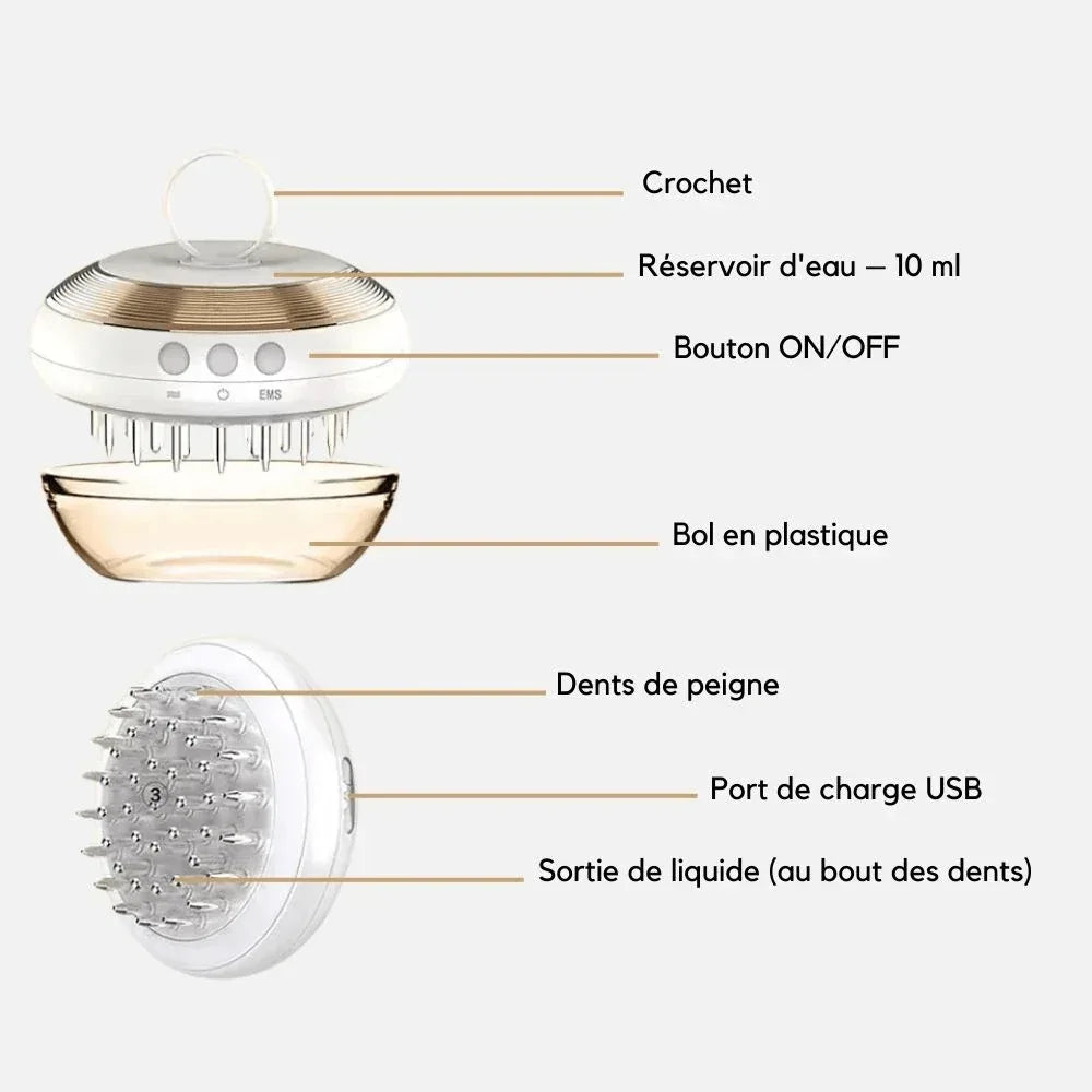 Brosse EMS Cuir Chevelu – Croissance & Stimulation LED - Rondor