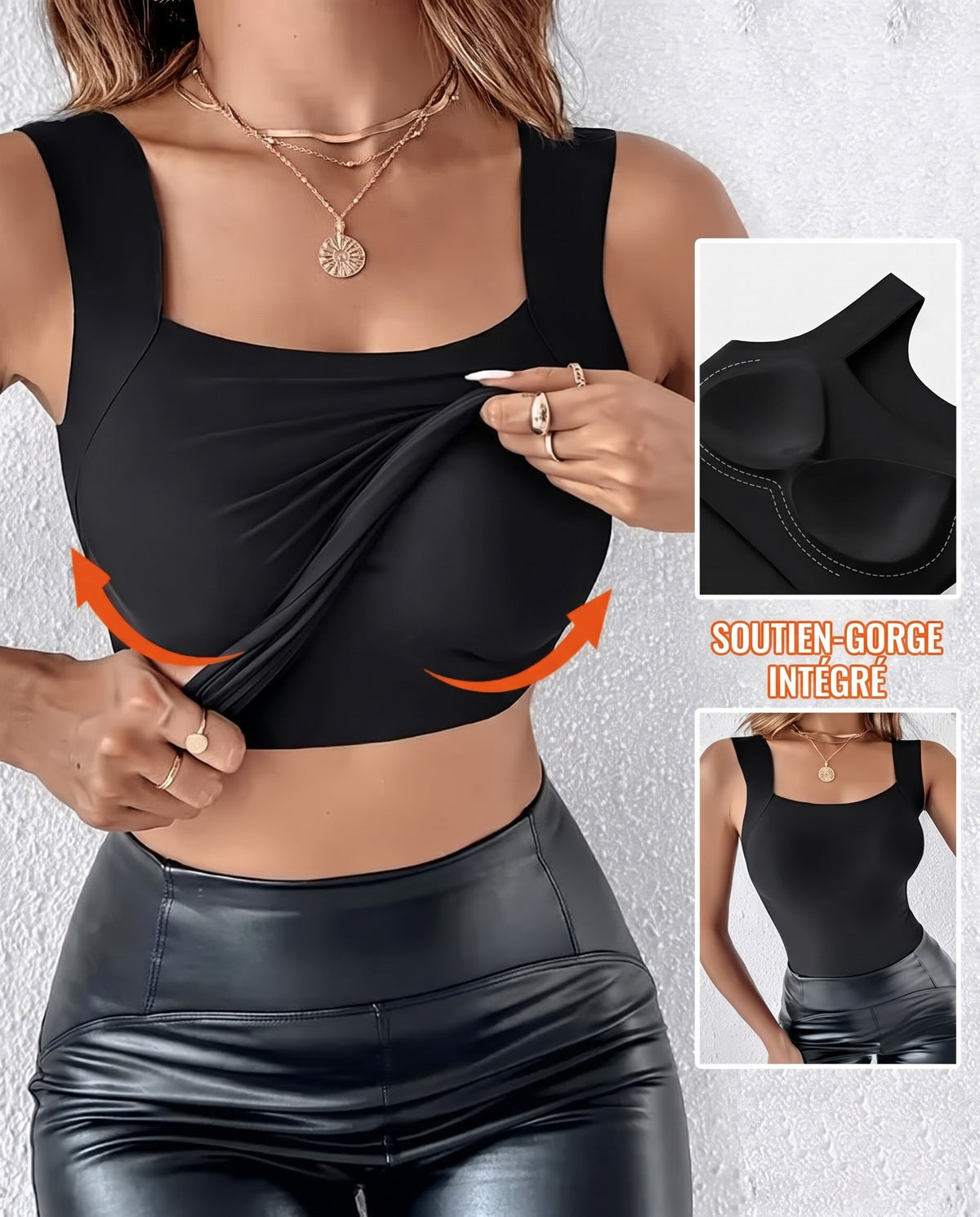 Débardeurs à col en U pour femme avec soutien-gorge intégré