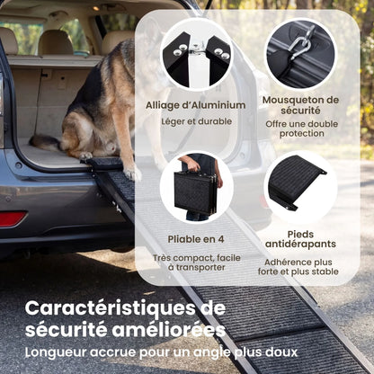 Rampe d'Accès Chien Voiture Premium en Aluminium - Pliable & Supporte 115kg (Anti-Arthrose)