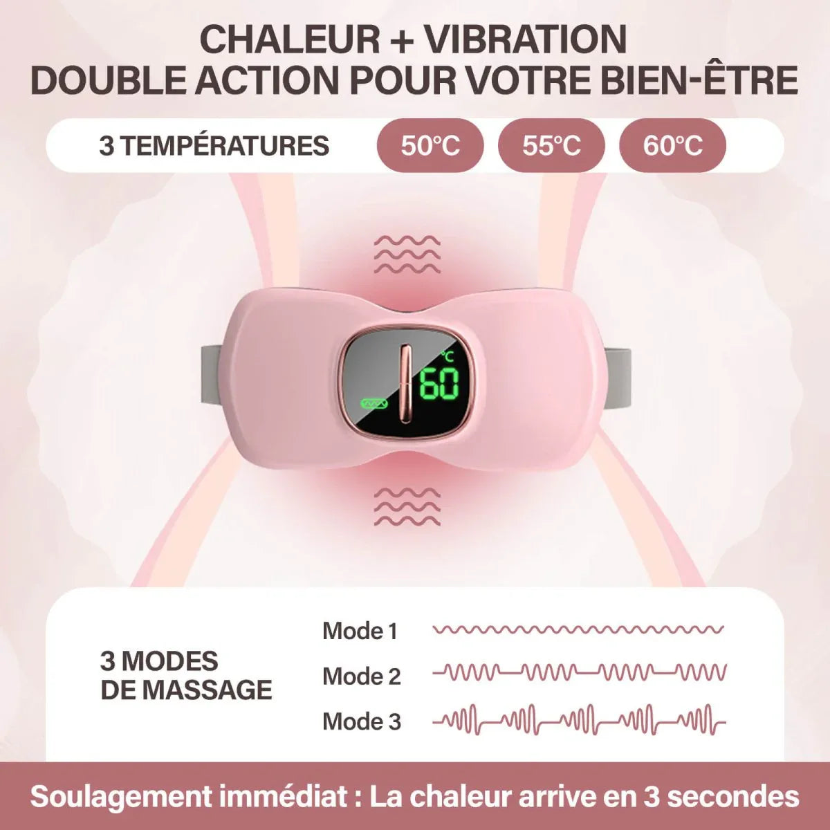 Ceinture chauffante vibrante - anti douleur menstruelles et lombaires - Rondor