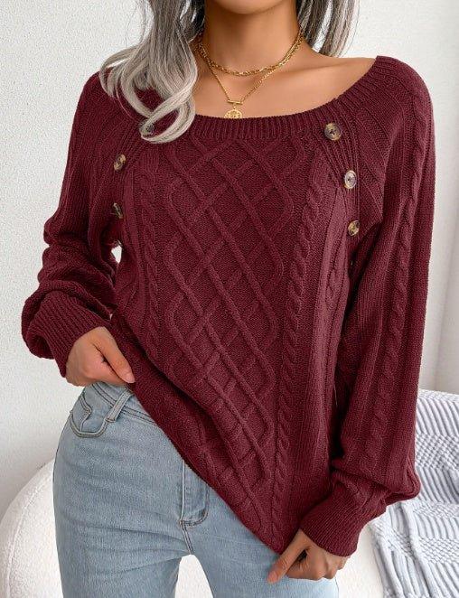 Chaleur Douce - Pull tricoté à col carré et boutons en torsion - Rondor
