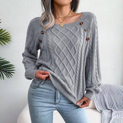 Chaleur Douce - Pull tricoté à col carré et boutons en torsion - Rondor