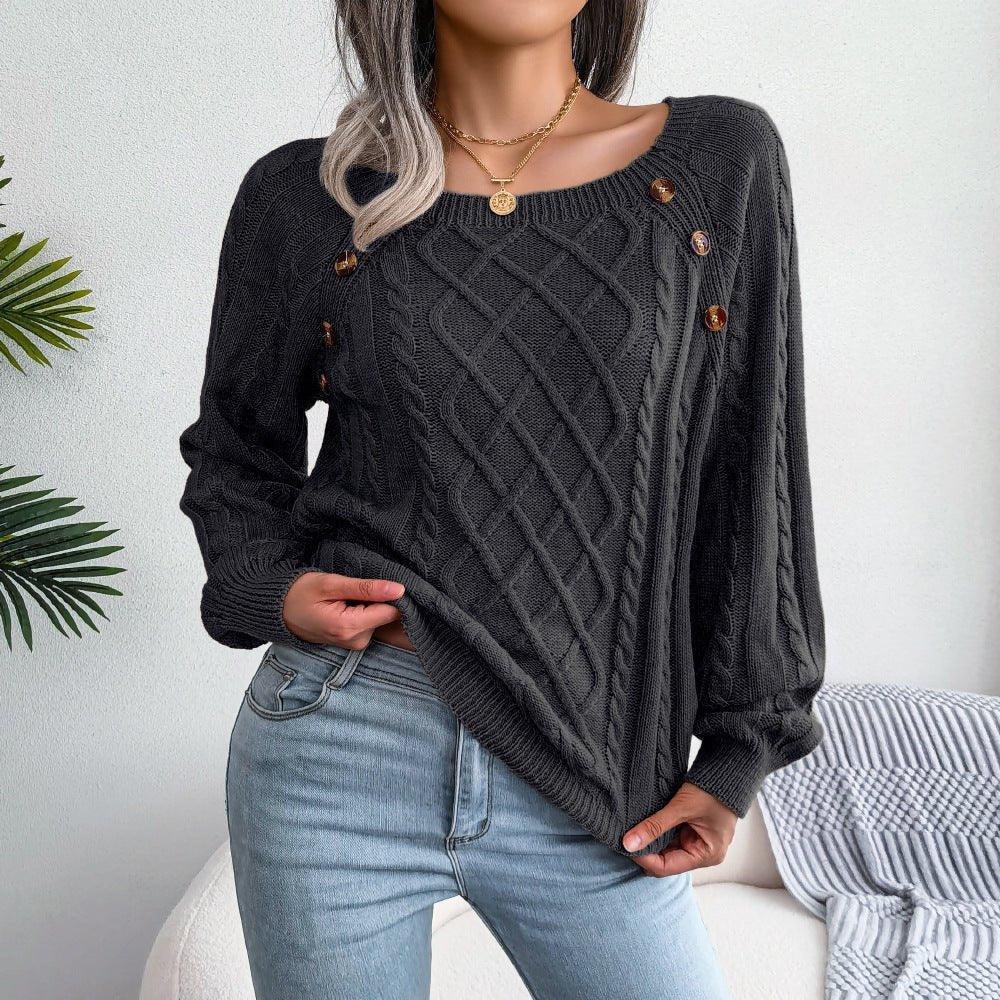 Chaleur Douce - Pull tricoté à col carré et boutons en torsion - Rondor