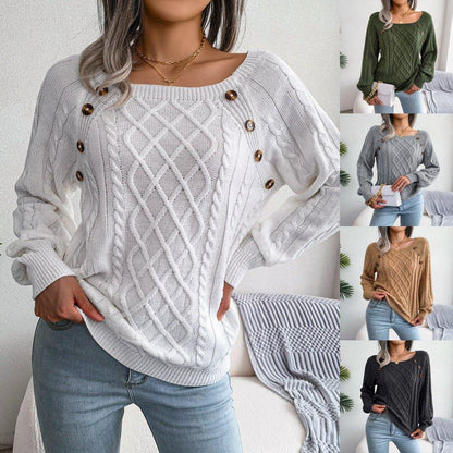 Chaleur Douce - Pull tricoté à col carré et boutons en torsion - Rondor
