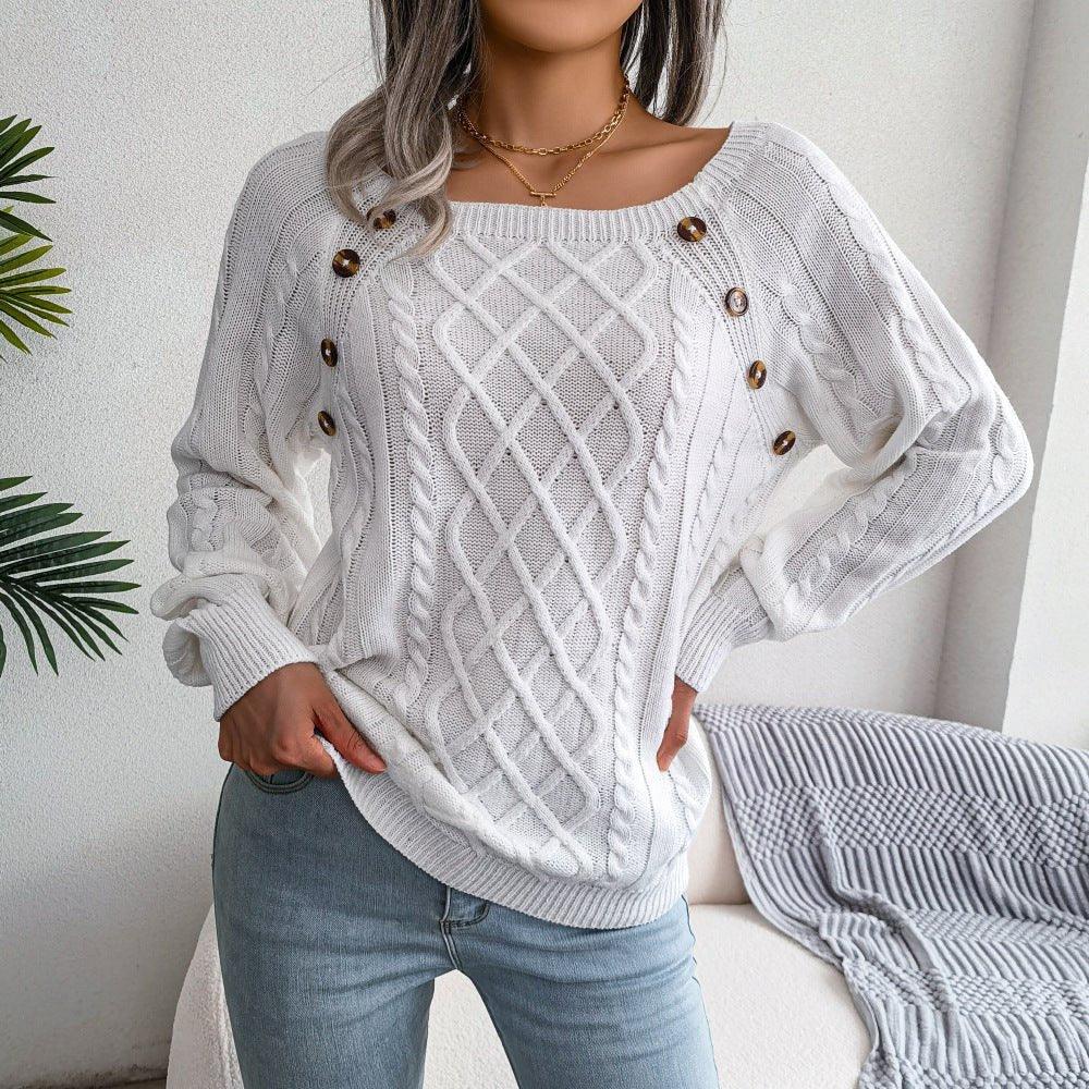Chaleur Douce - Pull tricoté à col carré et boutons en torsion - Rondor