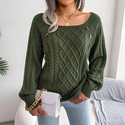 Chaleur Douce - Pull tricoté à col carré et boutons en torsion - Rondor