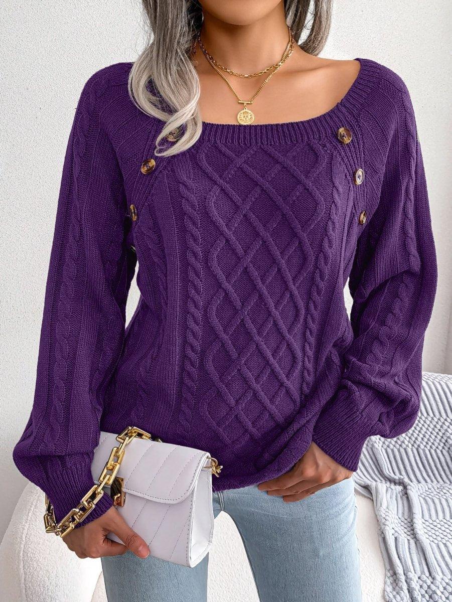 Chaleur Douce - Pull tricoté à col carré et boutons en torsion - Rondor