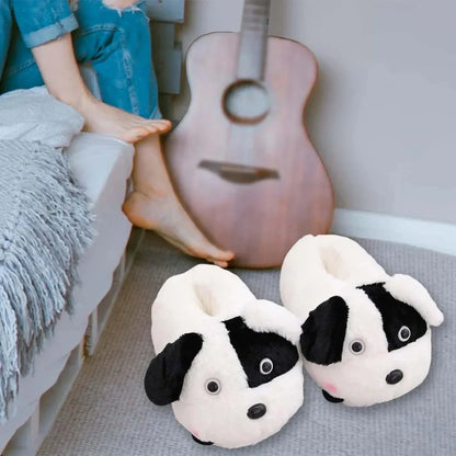 Chausson Chien Peluche Blanc Noir - Rondor