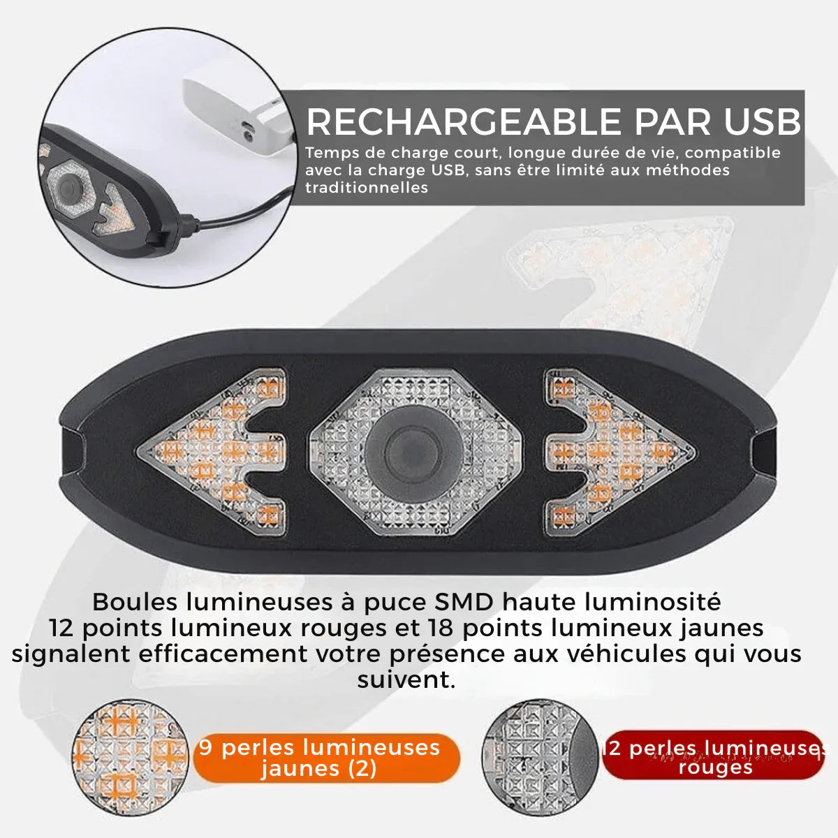 Clignotant Arrière Vélo Haute Visibilité – Rechargeable USB - Rondor