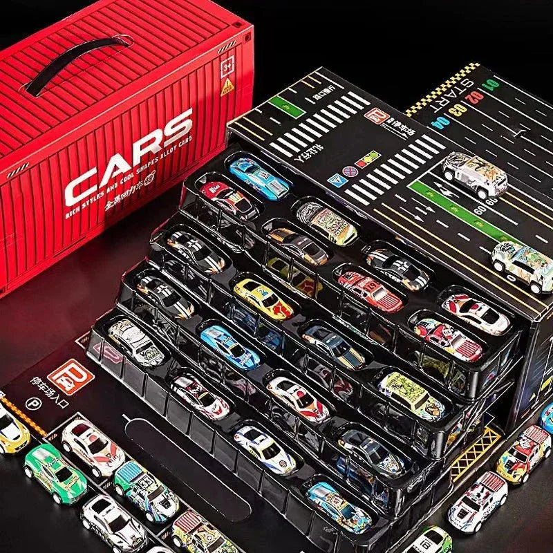 Coffret 48 Mini Voitures à Rétrofriction avec Garage Intégré - Rondor