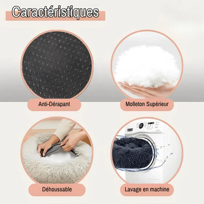 Coussin pour Chien et Chat - En forme Donut Rond, Apaisant, Déhoussable et Lavable | JuJuDonutDelight™ - Rondor