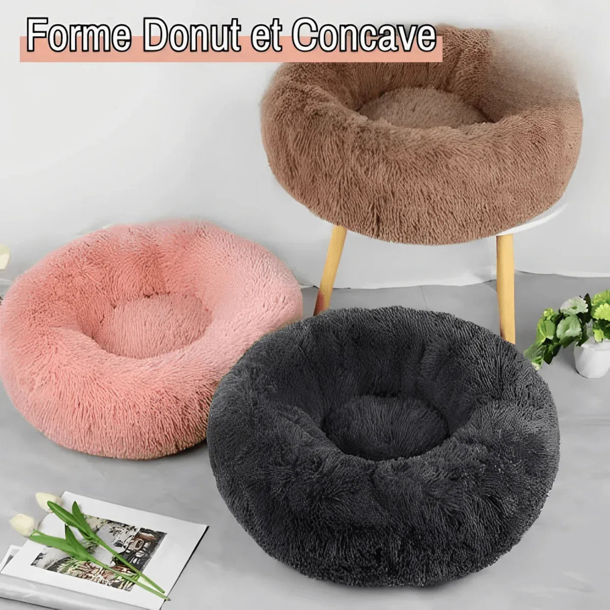 Coussin pour Chien et Chat - En forme Donut Rond, Apaisant, Déhoussable et Lavable | JuJuDonutDelight™ - Rondor