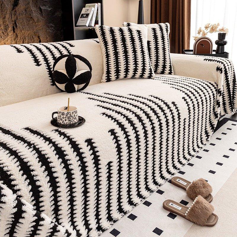 Couvre - canapé en peluche - Couverture extra épaisse et antidérapante avec bords élastiques pour l'automne et l'hiver - Rondor