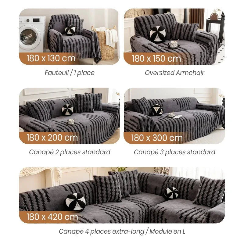 Couvre - canapé en peluche - Couverture extra épaisse et antidérapante avec bords élastiques pour l'automne et l'hiver - Rondor