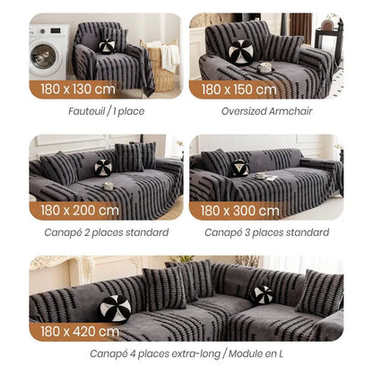 Couvre - canapé en peluche - Couverture extra épaisse et antidérapante avec bords élastiques pour l'automne et l'hiver - Rondor
