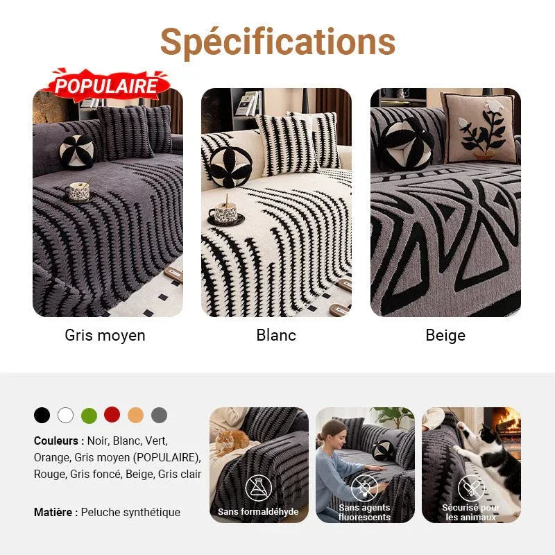 Couvre - canapé en peluche - Couverture extra épaisse et antidérapante avec bords élastiques pour l'automne et l'hiver - Rondor