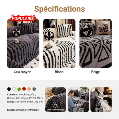 Couvre - canapé en peluche - Couverture extra épaisse et antidérapante avec bords élastiques pour l'automne et l'hiver - Rondor