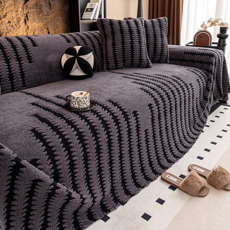 Couvre - canapé en peluche - Couverture extra épaisse et antidérapante avec bords élastiques pour l'automne et l'hiver - Rondor