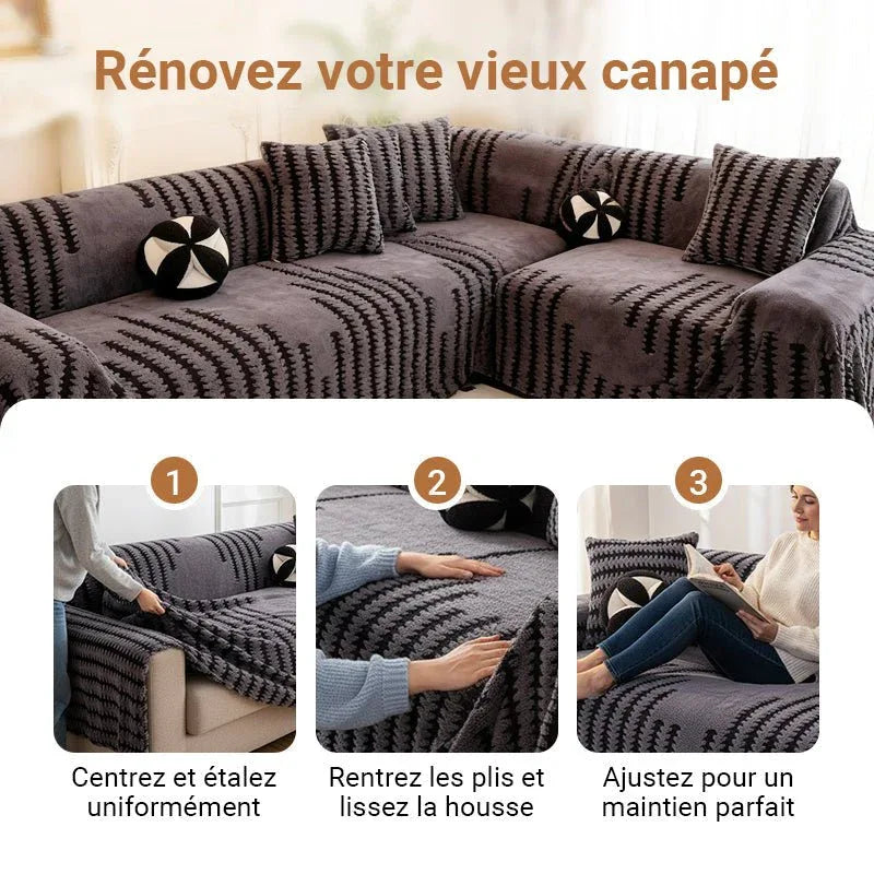 Couvre - canapé en peluche - Couverture extra épaisse et antidérapante avec bords élastiques pour l'automne et l'hiver - Rondor