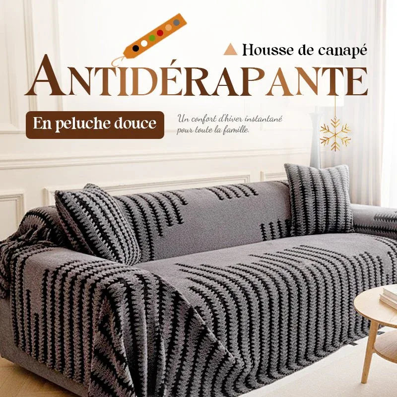 Couvre - canapé en peluche - Couverture extra épaisse et antidérapante avec bords élastiques pour l'automne et l'hiver - Rondor