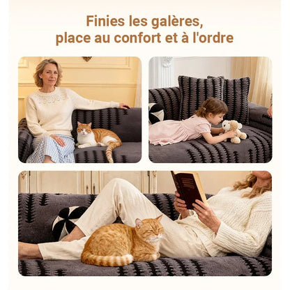 Couvre - canapé en peluche - Couverture extra épaisse et antidérapante avec bords élastiques pour l'automne et l'hiver - Rondor
